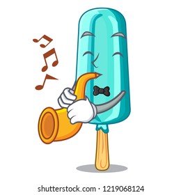 With trumpet Ice cream shaped with stick cartoon