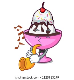 With trumpet ice cream sundae mascot cartoon
