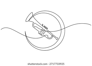 Icono de trompeta en marco de círculo Línea continua Ilustración minimalista