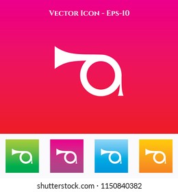 Trumpet Icon in Colored Square box. eps-10