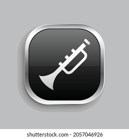 trumpet icon design. Glossy Button style rounded rectangle isolated on gray background.. Vector illustration