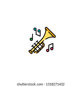 Trumpet icon, flat design line art thin style, vector illustration. Festive carnivals in Brazil and Mardi Gras in Venice
