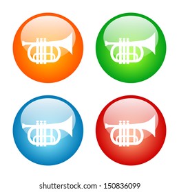 Trumpet Icon Glass Button Icon Set.  Vector format, colors can be adjusted easily.