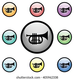 Trumpet Icon Glass Button Icon Set