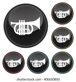 Trumpet Icon Glossy Button Icon Set in With Various Color Highlights