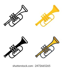 The Trumpet icon is ideal for representing a brass instrument known for its bright, powerful sound in music.