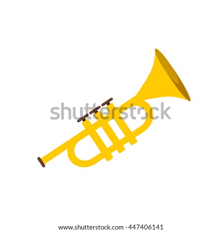 Trumpet icon isolated on white background. Flat vector illustration trumpet. Golden trumpet. Wind musical instrument- trumpet. Сток-фото © 