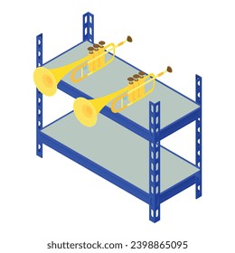 Trumpet icon isometric vector. Wind musical instrument on warehouse rack icon. Storage and inventory concept