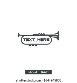 Trumpet icon, Trumpet logo Design.Trumpet wind musical instrument.Concept for classical music and jazz outline vector.