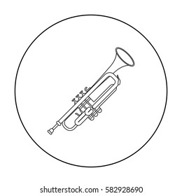 Trumpet icon in outline style isolated on white background. Musical instruments symbol stock vector illustration