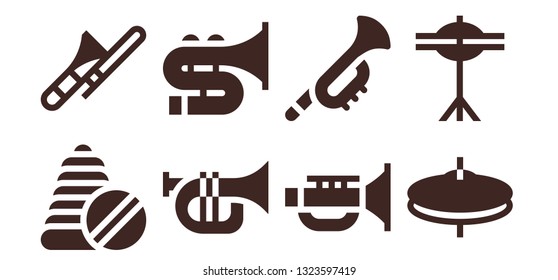 trumpet icon set. 8 filled trumpet icons.  Simple modern icons about  - Toys, Trombone, Trumpet, Jazz, Cymbals