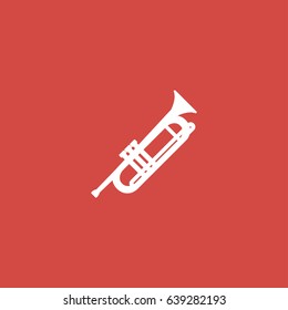 trumpet icon. sign design. red background