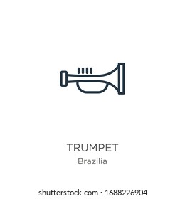 Trumpet icon. Thin linear trumpet outline icon isolated on white background from brazilia collection. Line vector sign, symbol for web and mobile