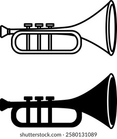 Trumpet Icons. Black and White Vector Icons. High-pitched Musical Instrument. Brazilian Carnival Concept