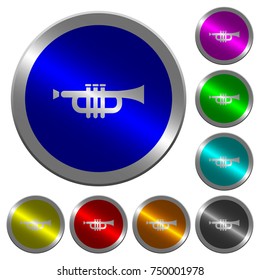 Trumpet icons on round luminous coin-like color steel buttons