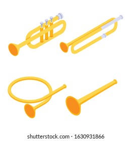 Trumpet icons set. Isometric set of trumpet vector icons for web design isolated on white background