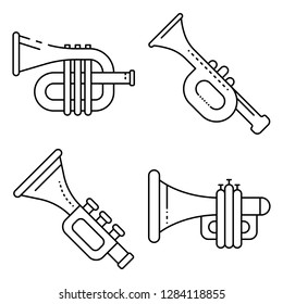 Trumpet icons set. Outline set of trumpet vector icons for web design isolated on white background