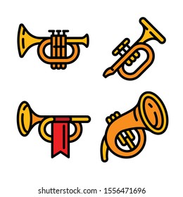 Trumpet icons set. Outline set of trumpet vector icons for web design isolated on white background