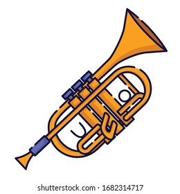 Trumpet. Trumpet illustration. Brass instrument colorful clip art. Trumpet filled-outline icon and clip art. Jazzy instrument illustration