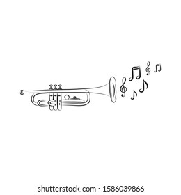Trumpet illustration, drawing, engraving, ink, line art, vector