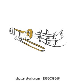 Trumpet illustration, drawing, engraving, ink, line art, vector