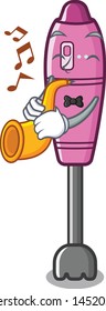 With trumpet immersion blender isolated in the cartoon