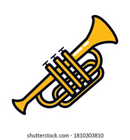 trumpet instrument icon over white background, line and fill style, vector illustration