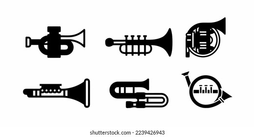 Trumpet instrument icon set. Stock vector.