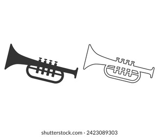 Trumpet instrument isolated line icon set vector in modern flat style sign