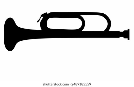 Trumpet instrument music icon, on a white background, suitable for world music content with a blank atea below.