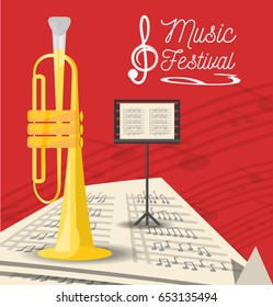trumpet instrument with music sheets
