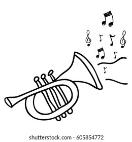 trumpet instrument with notes music icon, vector illustration design