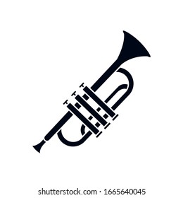 trumpet instrument silhouette style icon design, Music sound melody song musical art and composition theme Vector illustration