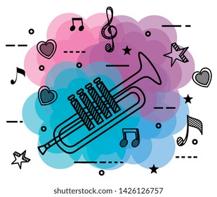 trumpet instrument with treble, clef and quaver with beam notes