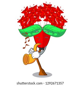 With trumpet Ixora flowers in the cartoon pots