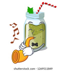 With trumpet juice green smoothie on character cup