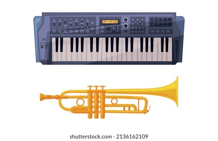 Trumpet and Keyboard as Musical Instrument Vector Set