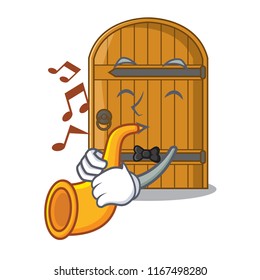 With trumpet large wooden door with cartoon handle