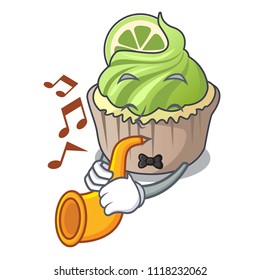 With trumpet lemon cupcake mascot cartoon