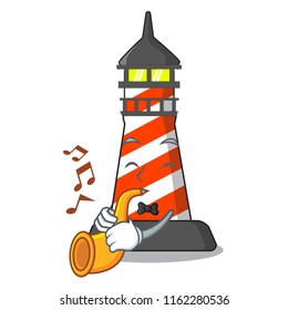 With trumpet lighthouse on the beach mascot