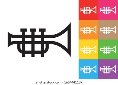 Trumpet. Line Icon With Different Color Background.