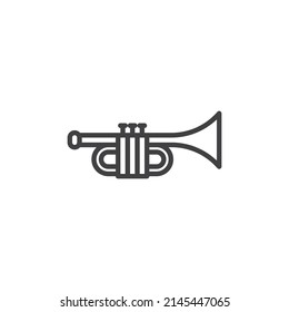 Trumpet Line Icon. Linear Style Sign For Mobile Concept And Web Design. Trumpet Music Instrument Outline Vector Icon. Symbol, Logo Illustration. Vector Graphics