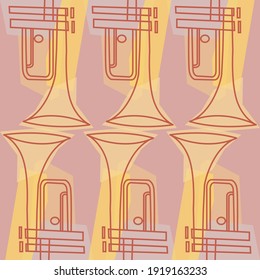 Trumpet line icon pattern set pastel colors retro vibe