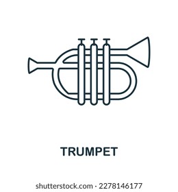 Icono de línea de trompeta. Elemento sencillo de la colección de instrumentos musicales. Icono de esquema de trompeta creativa para diseño web, plantillas, infografías y más