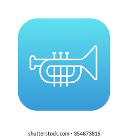 Trumpet line icon for web, mobile and infographics. Vector white icon on the blue gradient square with rounded corners isolated on white background.