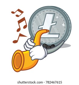 With trumpet Litecoin character cartoon style