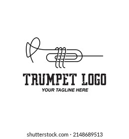 Trumpet logo design, generate melody, musical instrument vector sketch illustration