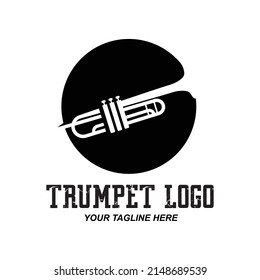 Trumpet logo design, generate melody, musical instrument vector sketch illustration