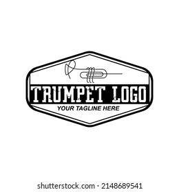 Trumpet logo design, generate melody, musical instrument vector sketch illustration
