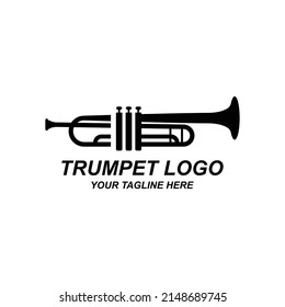 Trumpet logo design, generate melody, musical instrument vector sketch illustration